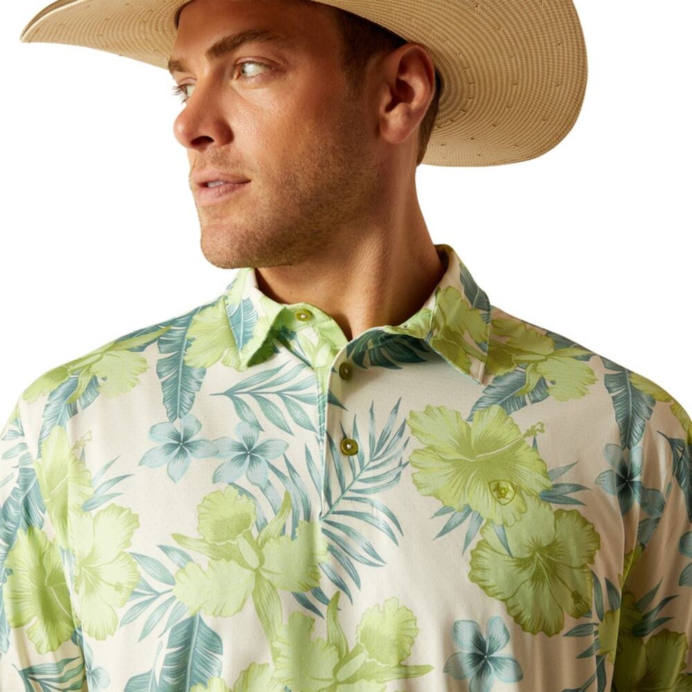 Ariat Men's Medium 360 Airflow Polo in Herbal Garden Short‎ Sleeve